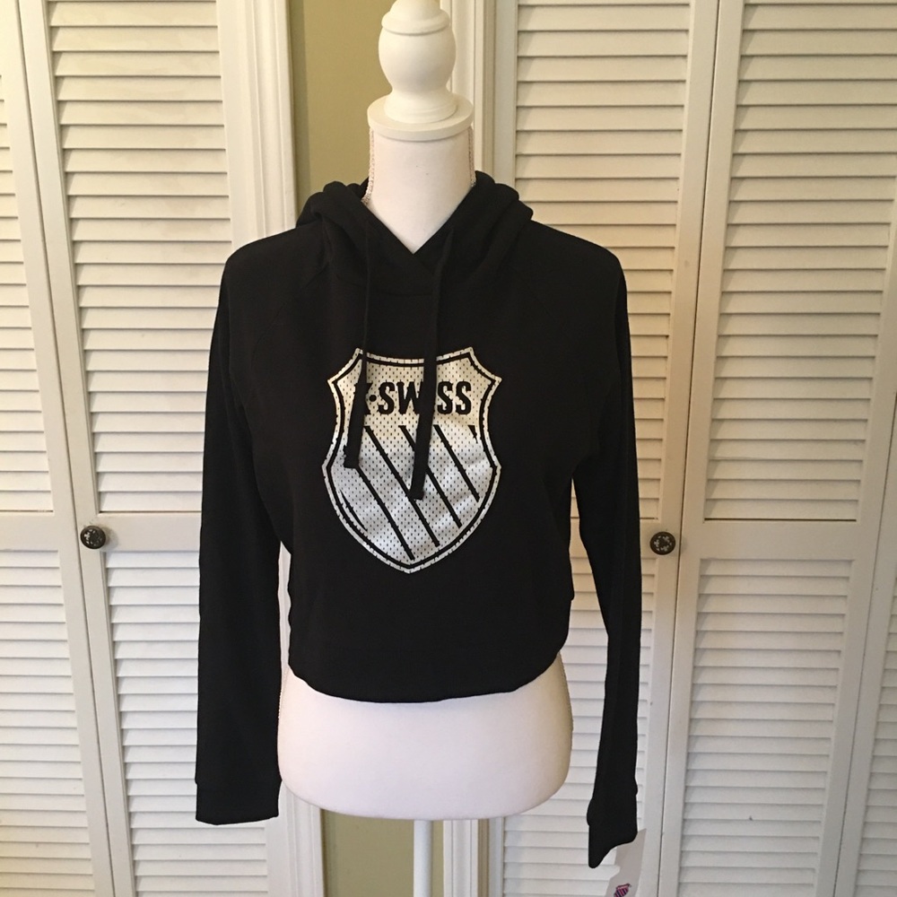K-Swiss Black Women's Eon Cropped Hoodie Sweatshirt Size L